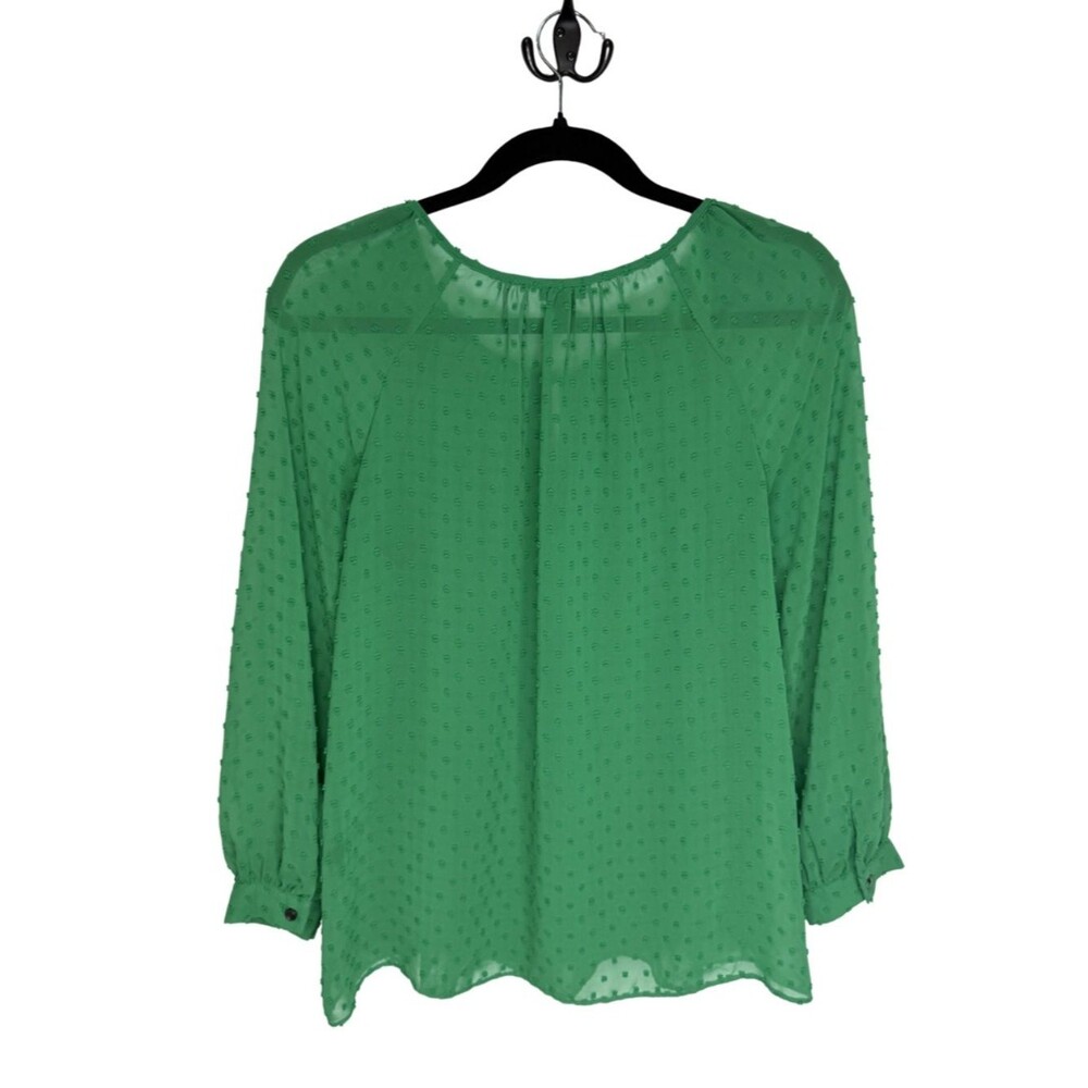 J Crew Factory Kelly Green Swiss Dot Sheer Blouse Keyhole Peasant Top Medium M - Picture 3 of 9